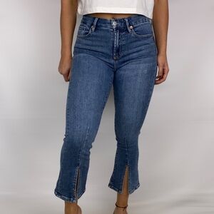 Dear John Blue High-Rise Cropped Flare Jeans with Front Slits